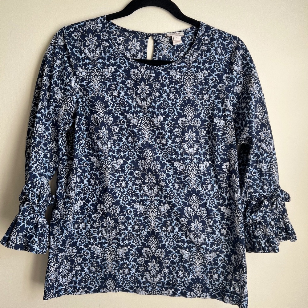Floral Half Sleeve Navy Blouse